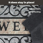 New Large 36"x24" Heavy Duty Welcome Mat Outdoor with Non-Slip Rubber Backing - Durable Outdoor Door Mat for Front Door Entrance, Garage, Patio & High Traffic Areas - Stone Scroll Design