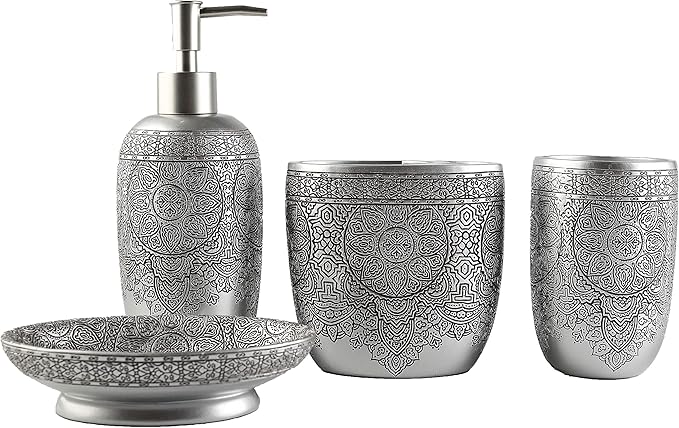 Hymmah Bathroom Accessories Set,Toothbrush Holder,Farmhouse Bathroom Decor,4 Pcs Resin Gift Set Apartment Necessities, Contain Toothbrush Cup,Soap Dispenser,Soap Dish,Tumbler