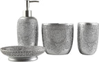 Hymmah Bathroom Accessories Set,Toothbrush Holder,Farmhouse Bathroom Decor,4 Pcs Resin Gift Set Apartment Necessities, Contain Toothbrush Cup,Soap Dispenser,Soap Dish,Tumbler