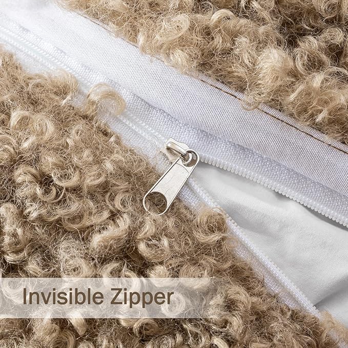 MIULEE Pack of 2 Throw Pillow Covers 24x24 Inch Neutral Khaki Faux Fur Decorative Sherpa Pillow Covers Fuzzy Accent Soft Sheepskin Fleece Cushion Cases for Boho Home Decor Couch Living Room Bed