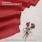 D'Moksha Homes Linen Bright Red Table Runner 84 Inches Long - 100% Pure Linen Table Runner 14 x 84 Inch for Fall, Autumn and Halloween - Classic Hemstitch