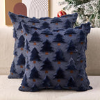 Christmas Pillow Covers 18x18 inch Set of 2 Navy Blue Xmas Decorations Soft Plush Faux Fur Wool Christmas Tree Throw Pillow Cases Winter Holiday Decor for Sofa Living Room PT002H18