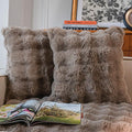 Neelvin Brown Faux Fur Cozy Soft Double-Sided Decorative Throw Pillow Covers 18x18 inch Set of 2,Velvet Pillowcase Cushion Case for Sofa Couch