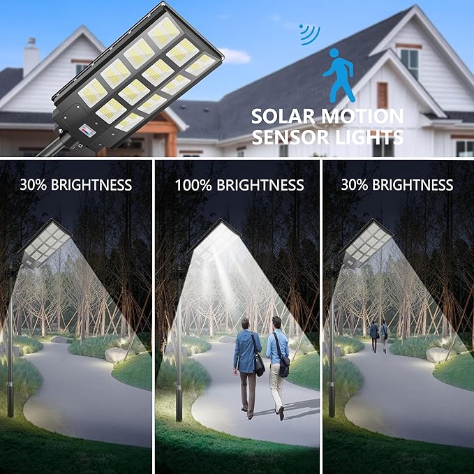 Solar Street Light 8000W, Solar Outdoor Lights Waterproof, 240000LM 8000K Solar Powered Parking Lot Light Dusk to Dawn with Outside Motion Sensor LED Light, Wide Angle Street Lamp