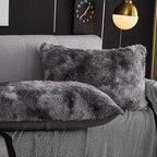 WERDIM Shaggy Fluffy Faux Fur Pillowcases 2 Pack Button Closure Velvet Pillow Shams Standard/Queen Size (Tie Dye Dark Grey, 20 X 26 Inches)