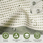 Boho Farmhouse Heavyweight Shower Curtain with Tassels, 350GSM Cotton Linen Woven Fabric Shower Curtain Striped, Sage Green Natural Country Bathroom Curtain Water Repellent
