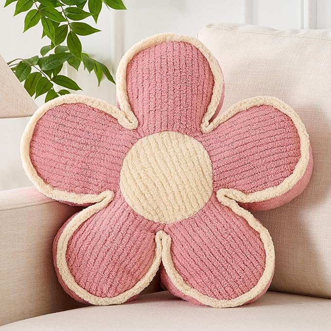 Flower Shaped Pillow Cushion - Decorative Daisy Pillow for Bed, Cute Throw Pillow, Floor Pillow, Soft Seat Cushion 19.6"