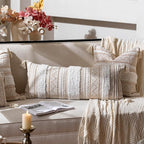 BlissBlush Cream Decorative Lumbar Throw Pillow Cover 14x36 Boho Long Cushion for Bed Neutral Accent Farmhouse Pillowcase for Bedroom Living Room Couch Sofa Home Décor (Cover ONLY, Pack of 1)