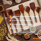 Riveira Set of 9 Premium Brown Bamboo Cooking Utensils - Bamboo Utensils for Cooking - Non-Toxic Utensils - Wooden Kitchen Set for Non-Stick Cookware