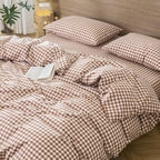 MooMee Gingham Duvet Cover Set 100% Washed Cotton Linen Like Textured Breathable Durable Soft Comfy Modern Checkered Design (Dark Orange Gingham, King 104"x90")