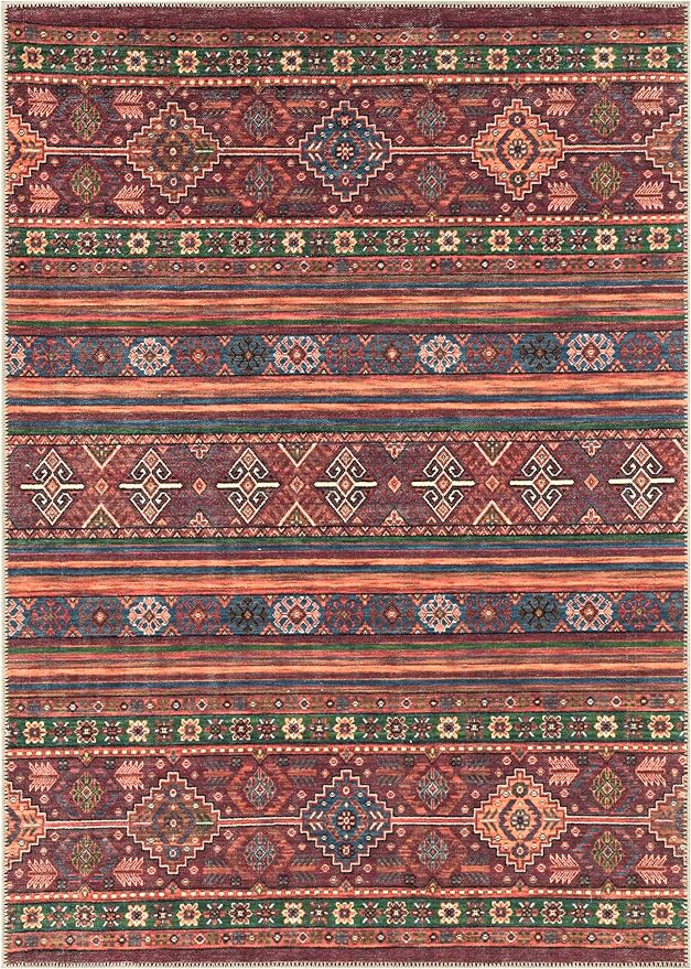Keen Home Design 5x7 Rug - Machine Washable Area Rug with Non-Slip Backing, Ideal for Living Room, Dining Room, Bedroom - Vintage, Easy Clean, Durable, Low Pile Rug - (5' x 7')