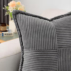 HAUSSY Dark Grey Decorative Throw Pillow Covers 24x24 Inch Set of 2,Soft Solid Corduroy Striped Cushion Case,Square Euro Pillow Shams,Winter Home Decorations for Couch,Bed