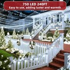 240ft Outdoor Christmas Lights, 750 LED Super Long String Lights 12 Modes & Timer Memory, Dimmable Outsite Waterproof Light Strings for Xmas Tree Garden Wedding Party Holiday Decorations Cool White