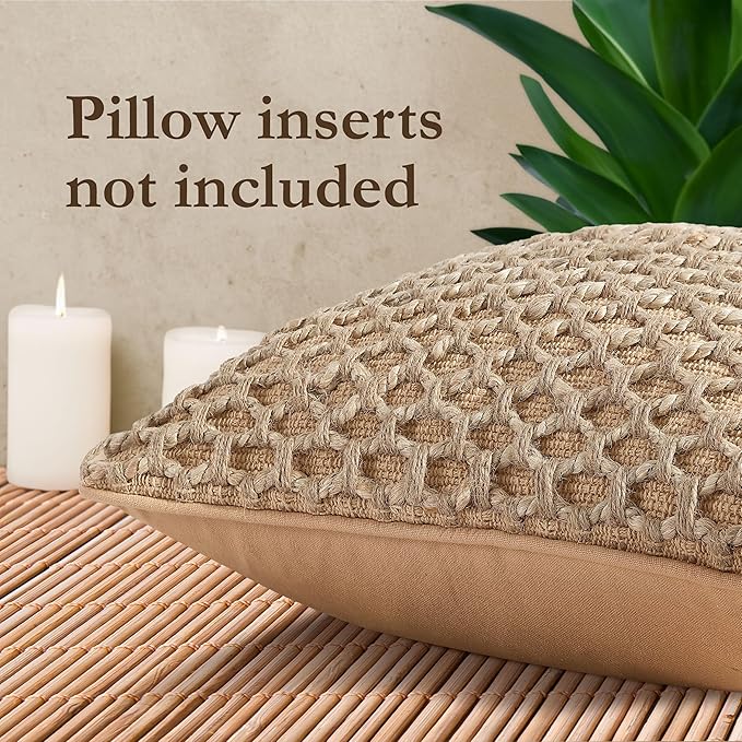 Boho Living 18x18 Beige Throw Pillow Covers Pillow Insert not Included - Boho Pillow Covers Only, Pack of 2