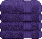 Cotton Paradise 100% Cotton Turkish Washcloth Set for Bathroom, 4 Piece Soft Absorbent Small Hand Face Towels Wash Rags, Purple