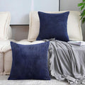 Home Brilliant 2 Packs Corduroy Pillows Cover 22x22 Throw Pillow Covers for Couch Striped Velvet Pillowcases, 55cm x 55cm, 22 x 22 Inch, Navy Blue
