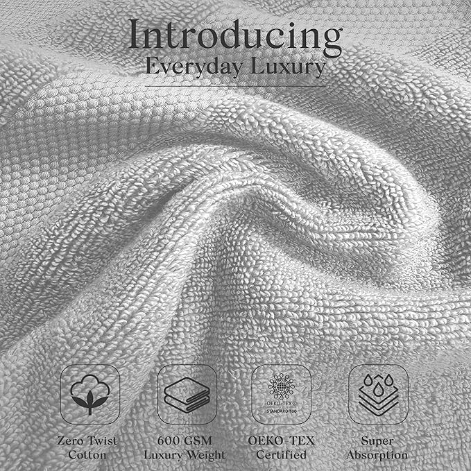 Premium Staple Cotton Bathroom Towel Set - Gray 600 GSM 6-Piece Luxury Bath Towel Set 1 Stripe - 2 Bath Towels, 2 Hand Towels & 2 Washclothes Set - High Absorbent & Quick Dry for Gym, Spa, Hotel