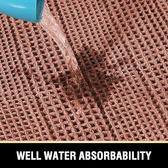 H.VERSAILTEX Waffle Bath Mat Super Absorbent Bathroom Mats Non Slip Bath Rugs for Bathroom Floor Machine Washable Ultra Soft Bathroom Rugs for Beside Tub, (32 x 20 Plus 24 x 60 - Inches, Soft Pink)