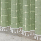 MitoVilla Sage Green Boho Extra Long Shower Curtain 72 x 84, Modern Farmhouse 84 inch XL Rustic Polyester Linen Tassel Heavy Duty Shower Curtain Set with Hooks for Cottagecore Country Bathroom Decor