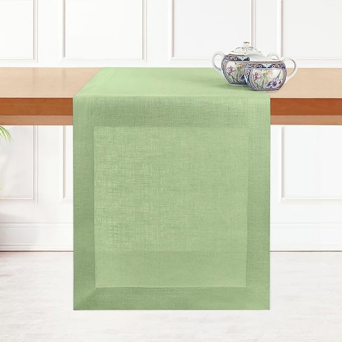 D'Moksha Homes Linen Table Runner 36 Inches - 100% Pure Linen Sage Green Small Table Runner 14 x 36 Inch for Dresser, Coffee Tables, Fall, Autumn and Halloween-Machine Washable