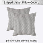 Kevin Textile Decorative Throw Pillow Covers Corduroy Square Boho Cushion Cover with Stripes Cases for Bedroom Sofa Living Room Couch Set of 2 18x18 Inch Light Grey