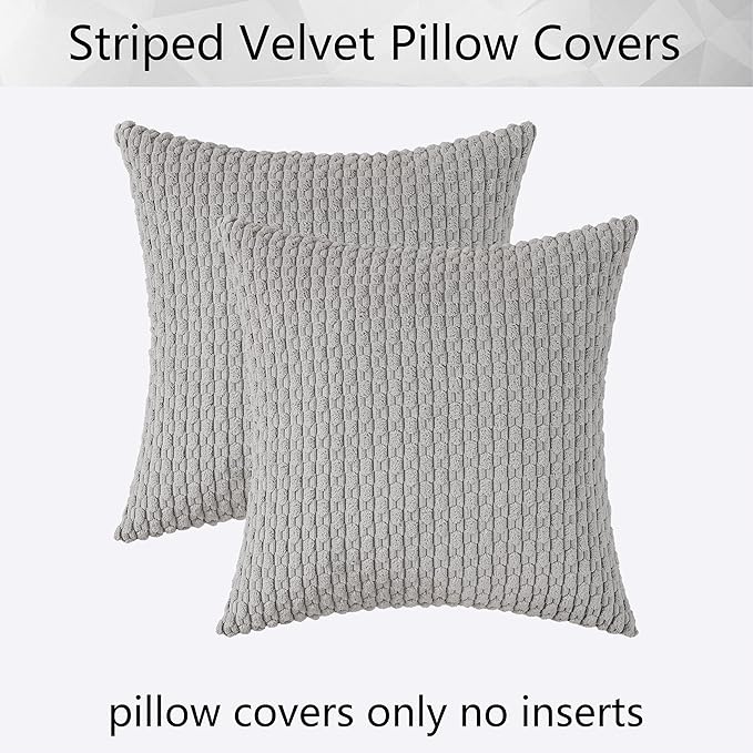 Kevin Textile 2 Packs Light Grey Decorative Throw Pillow Covers 26x26 Inch for Living Room Couch Bed Sofa Rustic Farmhouse Boho Home Decor Soft Striped Corduroy Square Cushion Case 66x66 cm
