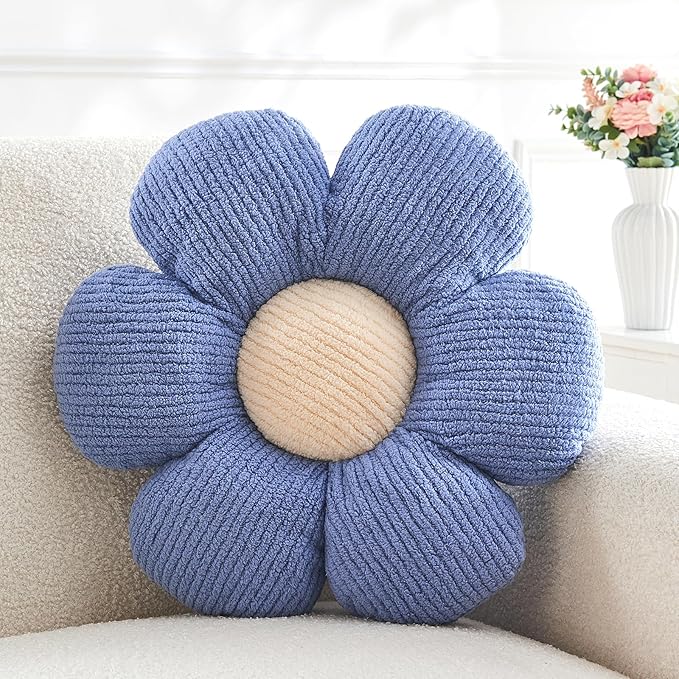 Flower Pillow,Cute Daisy Flower Shaped Throw Pillow for Home Decor,Soft Flower Throw Pillow Seating Cushion for Bedroom,Sofa,Couch (15.7",Blue)