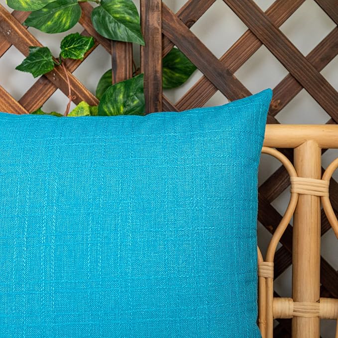 Kevin Textile Pack of 2 Outdoor Waterproof Pillow Covers Checkered Decorative Cushions Sham Throw Pillowcases Shell for Patio Tent Garden Couch Bed Sofa 22x22 Inch Peacock Blue