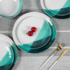 Melamine Plates and Bowls Set - 12pcs Dinnerware Dishes Set for 4, Dinner Plates for Indoor and Outdoor Use, Lightweight Break-resistant, Green & White