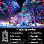 KNONEW Outdoor Christmas Lights 300 LED 99ft String Lights 8 Modes & Time Memory Fairy Light Plug in Waterproof LED String Lights for Xmas Yard Tree Wedding(Multicolor)