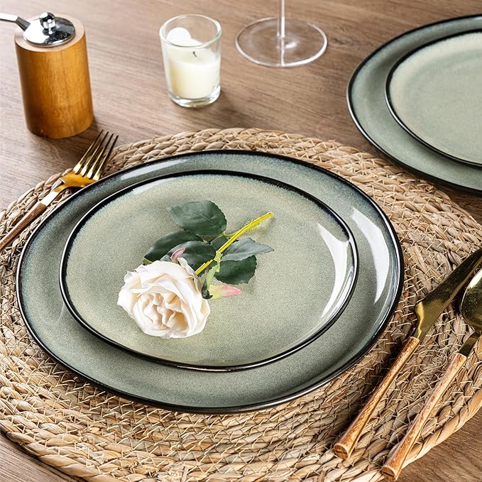 AmorArc Ceramic Dinnerware Sets,Handmade Reactive Glaze Stoneware Plates and Bowls Set,Highly Chip and Crack Resistant | Dishwasher & Microwave Safe Dishes Set,Service for 4 (12pc)