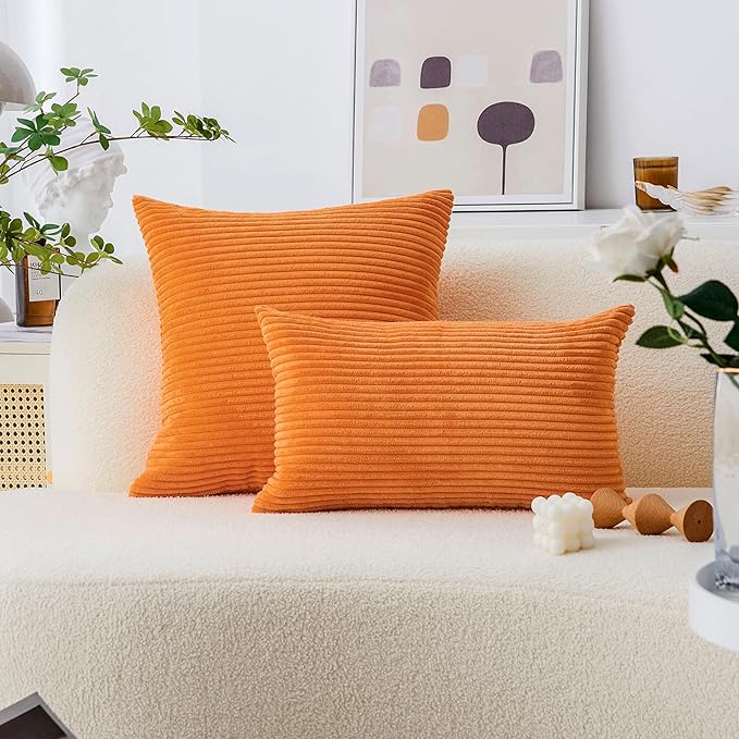 Home Brilliant Solid Accent Burnt Orange Pillow Covers Cases Solid Decorated Square Set of 2 Toss New Year Throw Pillow Covers for Couch Hoilday Party Decor Gift, 55cm, 22 x 22 Inch, Orange
