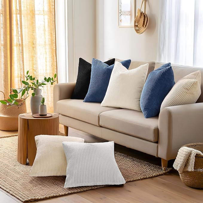 Mecatny Corduroy Decorative Throw Pillow Covers 26x26 Set of 2 for Sofa Living Room, Soft Neutral Boho Couch Pillow Covers for Home Decor, Grey