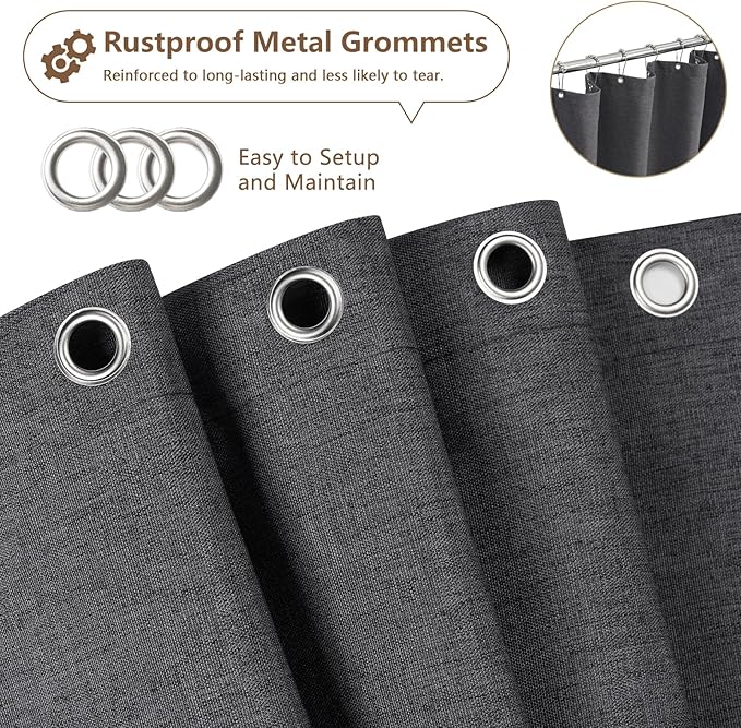 Rustic Country Faux Linen Shower Curtain Charcoal Grey, Heavyweight Polyester Fabric Shower Curtain Water-Resistant, 72 x 72 Inch Dark Gray Linen Look Hotel Bathroom Curtain Washable