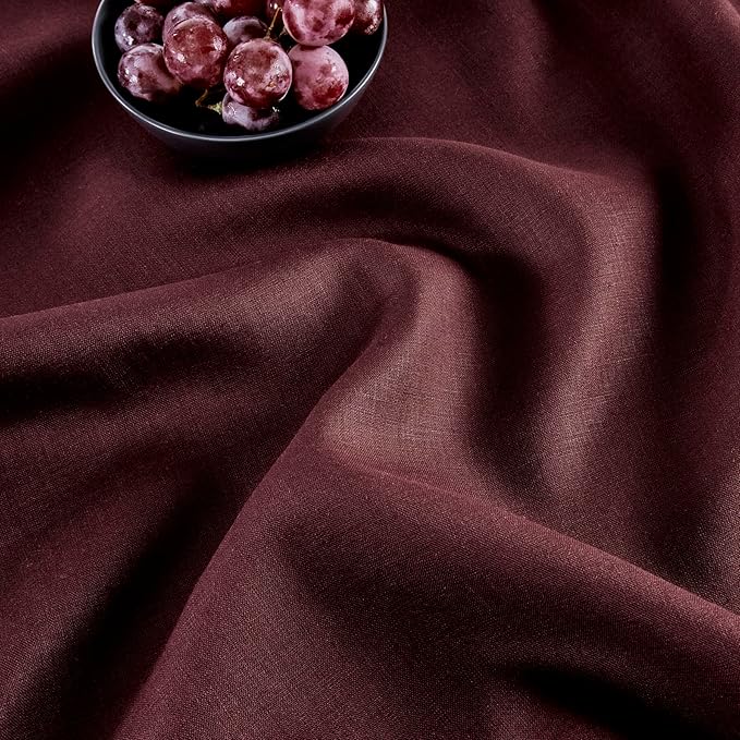 Solino Home Linen Burgundy Table Runner 132 Inches Long - 100% Pure Linen Extra Long Table Runner 14 x 132 Inch for Fall, Autumn, Thanksgiving, Christmas - Classic Hemstitch
