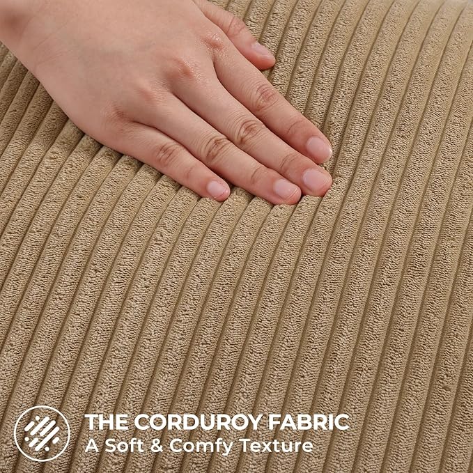 Mecatny Corduroy Decorative Throw Pillow Covers 26x26 Set of 2 for Sofa Living Room, Soft Neutral Boho Couch Pillow Covers for Home Decor, Khaki