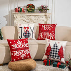 Red Christmas Decorations-Throw Pillow Covers 18x18 in Set of 4,Decorative Joy Snowflake Pillow Case for Couch Sofa Winter Holiday Indoor Outdoor Home Red White Xams Decorations
