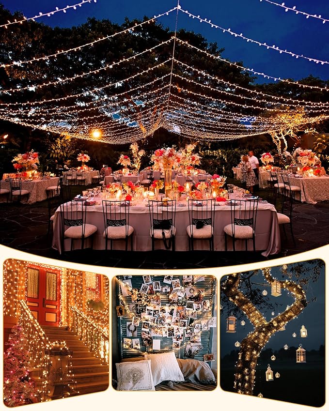 Brightown 2 Pack Solar Christmas Lights, 92Ft 240 LED Solar String Lights Outdoor Waterproof with 8 Modes, Solar Light Outdoor for Patio Yard Tree Garden Party Decorations, Warm White