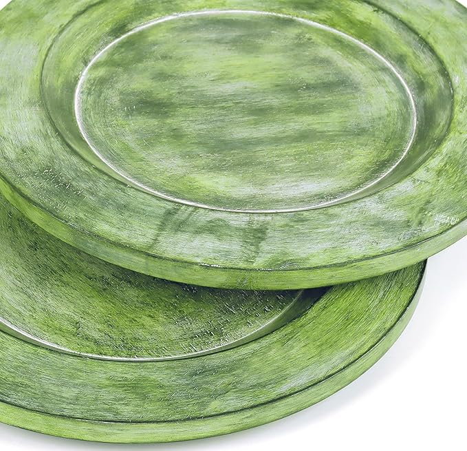 CLEENTABLE Assorted Set of 2 Wooden Charger Plates - 13" Round Farmhouse Wood Plates - Decorative Dinner Plates for Table Setting, Serving Tray, Appetizers, or Home Décor (Blue Green)