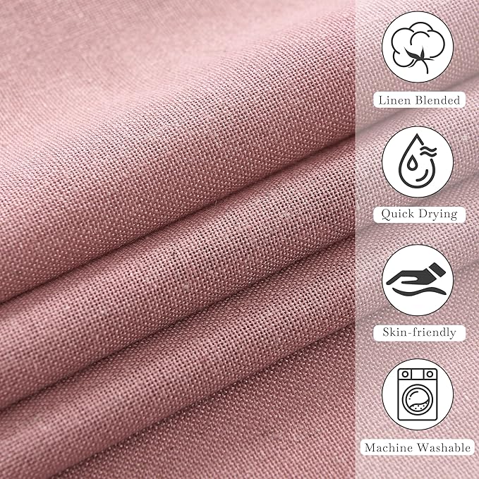 KGORGE Linen Fabric Shower Curtains-Semi Sheer Button Hole Lightweight Waterproof Privacy Light Filtering Shower Curtains for Bathroom Bathtub with 12 Hooks, 72 x 72 inches Long, Dusty Pink, 1 Panel