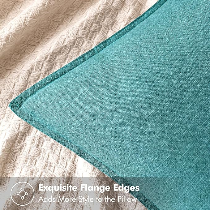 MIULEE Decorative Linen Pillow Covers 18x18 Inch Turquoise Boho Farmhouse Neutral Couch Throw Pillows for Bed Pack of 2 Accent Coastal Modern Pillowcase Summer Sofa Livingroom Home Decor
