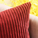 Home Brilliant Pillow Covers 18x18 Decorative Throw Pillows for Couch Dark Red Soft Plush Corduroy Striped Throw Pillow Covers Set of 2 for Sofa Couch Bed Christmas, 18 x 18 Inch, Burgundy