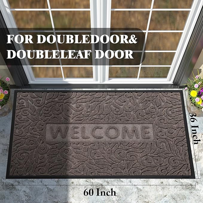 Yimobra Large Welcome Mat 60x36, Waterproof Non-Slip Outdoor Mats for Front Door Outside Entrance, Low-Profile Entryway Mat Indoor for Garage Patio, Brown