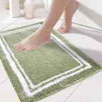 Tititex Luxury Sage White Frame Line Bathroom Rug, 20x32 inch Extra Soft and Absorbent Microfiber Bath Rugs, Non-Slip Plush Shaggy Bath Carpet, Bath Mats for Bathroom Floor, Tub and Shower