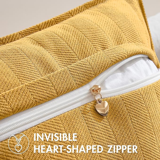 MIULEE Pack of 2 Gold Decorative Pillow Covers 26x26 Inch Soft Chenille Luxurious Couch Throw Pillows Farmhouse Cushion Covers Euro Shams with Elegant Design for Sofa Bedroom Living Room Home Decor