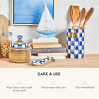 MACKENZIE-CHILDS Enamel Utensil Holder, Kitchen Utensil Holder for Countertop, Storage Caddy, Blue-and-White Royal Check