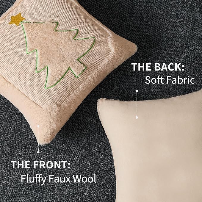 DFXSZ Christmas Pillow Covers 18x18 Yellow Star Beige Christmas Tree Decoration Soft Plush Faux Fur Jacquard Throw Pillows for Bedroom Sofa Holiday Festivals Winter Home Decor PTK063C18