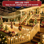300 LED Outdoor Christmas Lights 75ft, 12 Lighting Modes Indoor String Lights Dimmable & Timer Memory, Outsite Waterproof Tree Lights for Xmas Garden Wedding Party Holiday Decorations Warm White