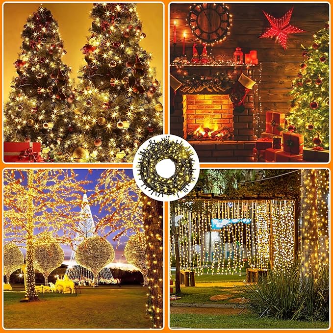 Extra Long 132FT Christmas Decorative Mini Lights, 400 LED Green Wire Fairy Starry String Lights Plug in, Timer & Memory & 8 Modes, for Indoor Outdoor Xmas Tree Wedding Party Decoration,Warm White