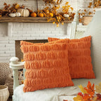 GEEORY Fall Orange Pumpkin Throw Pillow Covers, 24x24 Inch (Set of 2), Soft Faux Fur Wool, Farmhouse Style for Autumn Home Sofa Decor GC018-24